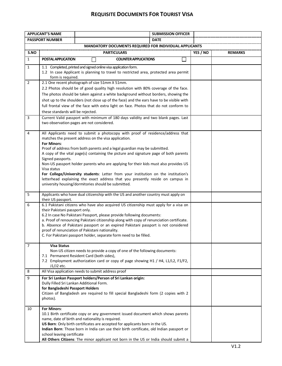 Washington, D.C. Requisite Documents for Tourist Visa - the Embassy of ...