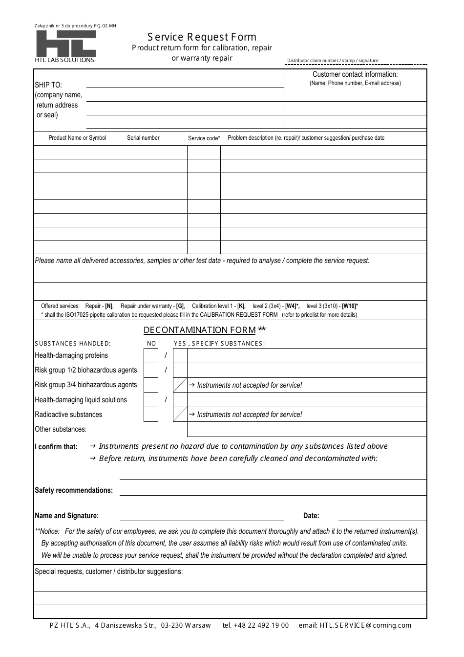 Service Request Form - Hit Lab Solutions, Page 1