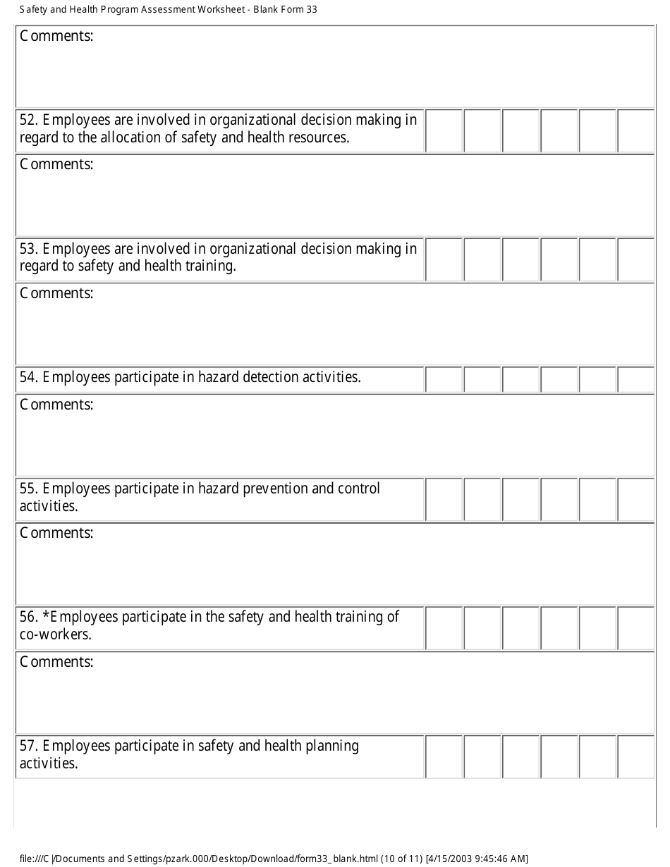 Form 33 Safety and Health Program Assessment Worksheet - California, Page 10