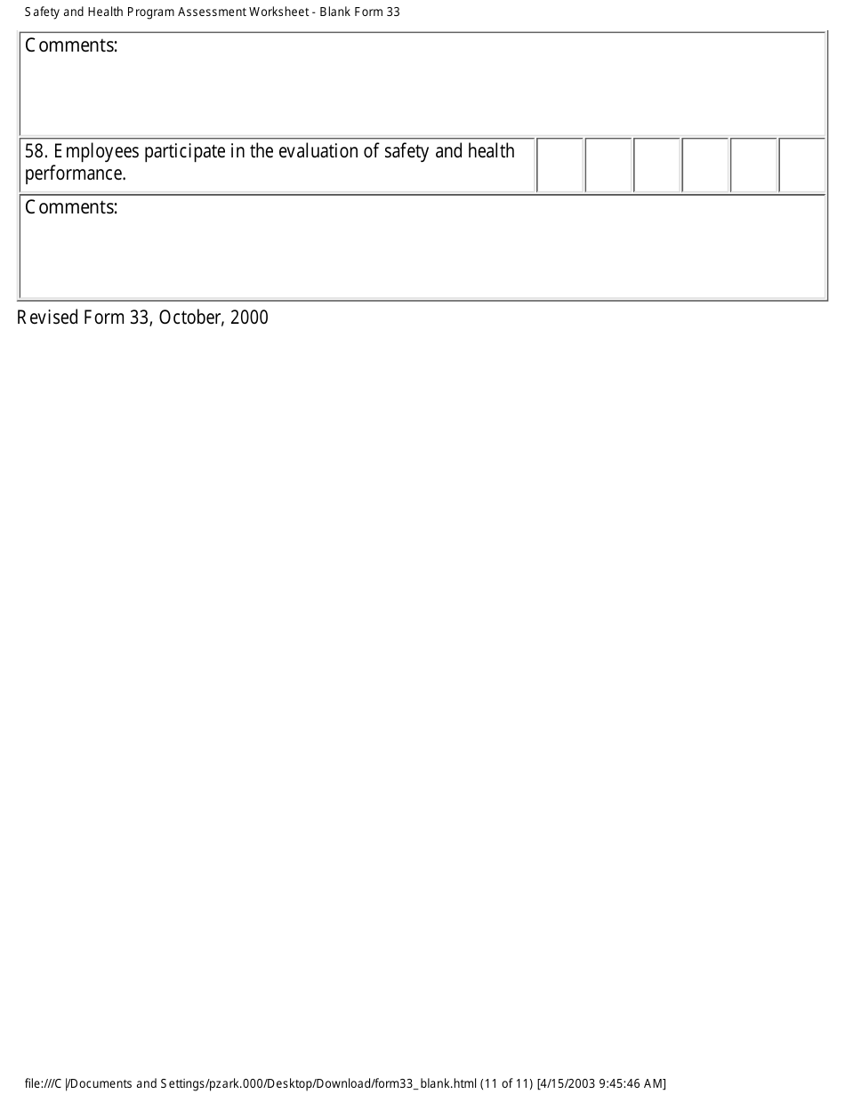Form 33 Safety and Health Program Assessment Worksheet - California, Page 11