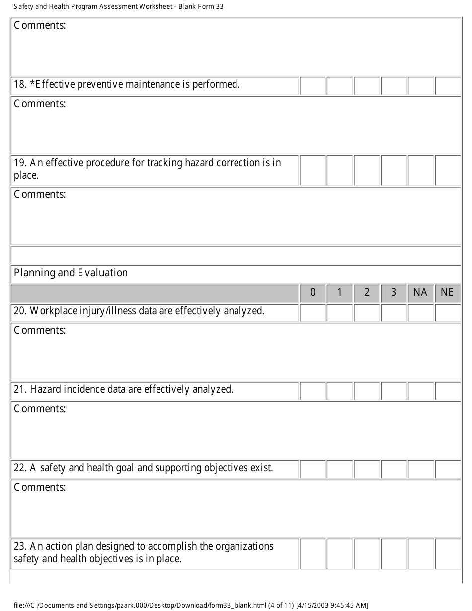 Form 33 Safety and Health Program Assessment Worksheet - California, Page 4