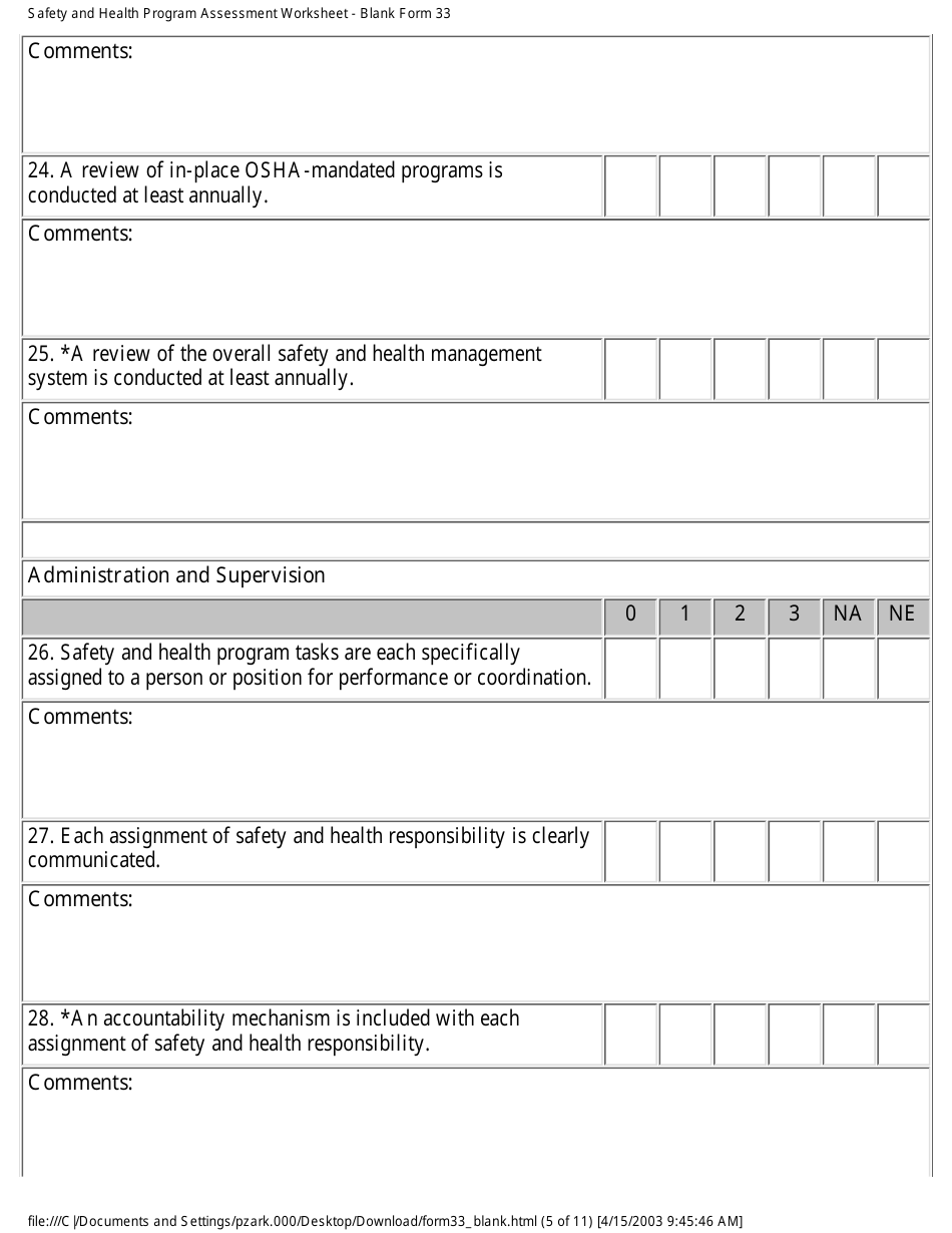 Form 33 Safety and Health Program Assessment Worksheet - California, Page 5