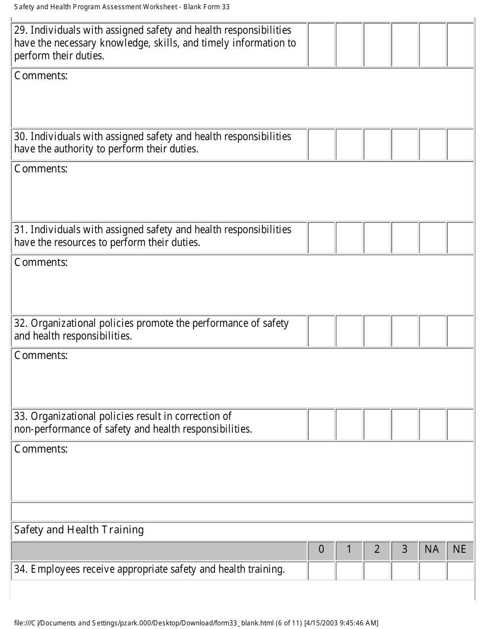 Form 33 Safety and Health Program Assessment Worksheet - California, Page 6