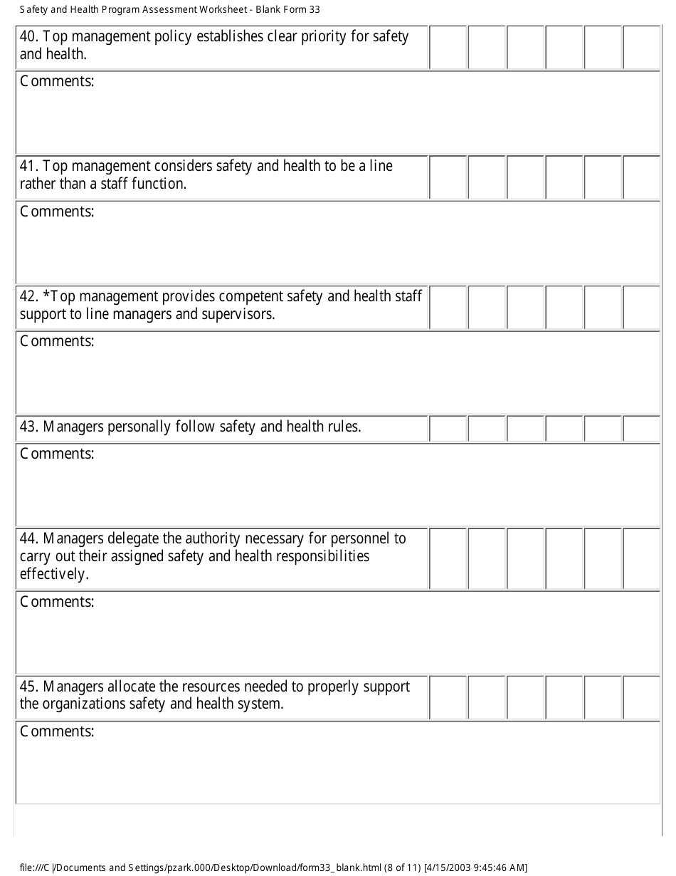 Form 33 Safety and Health Program Assessment Worksheet - California, Page 8