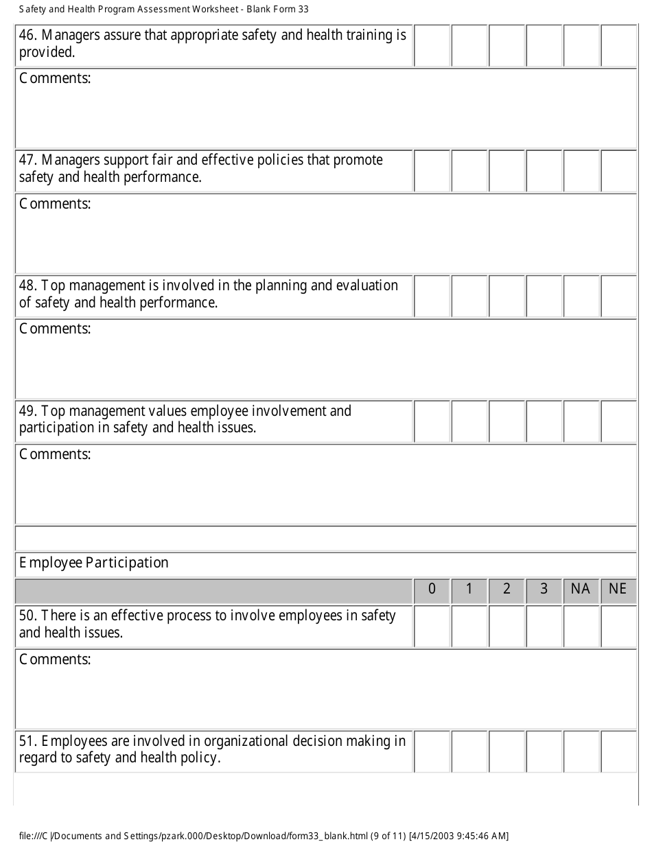 Form 33 Safety and Health Program Assessment Worksheet - California, Page 9