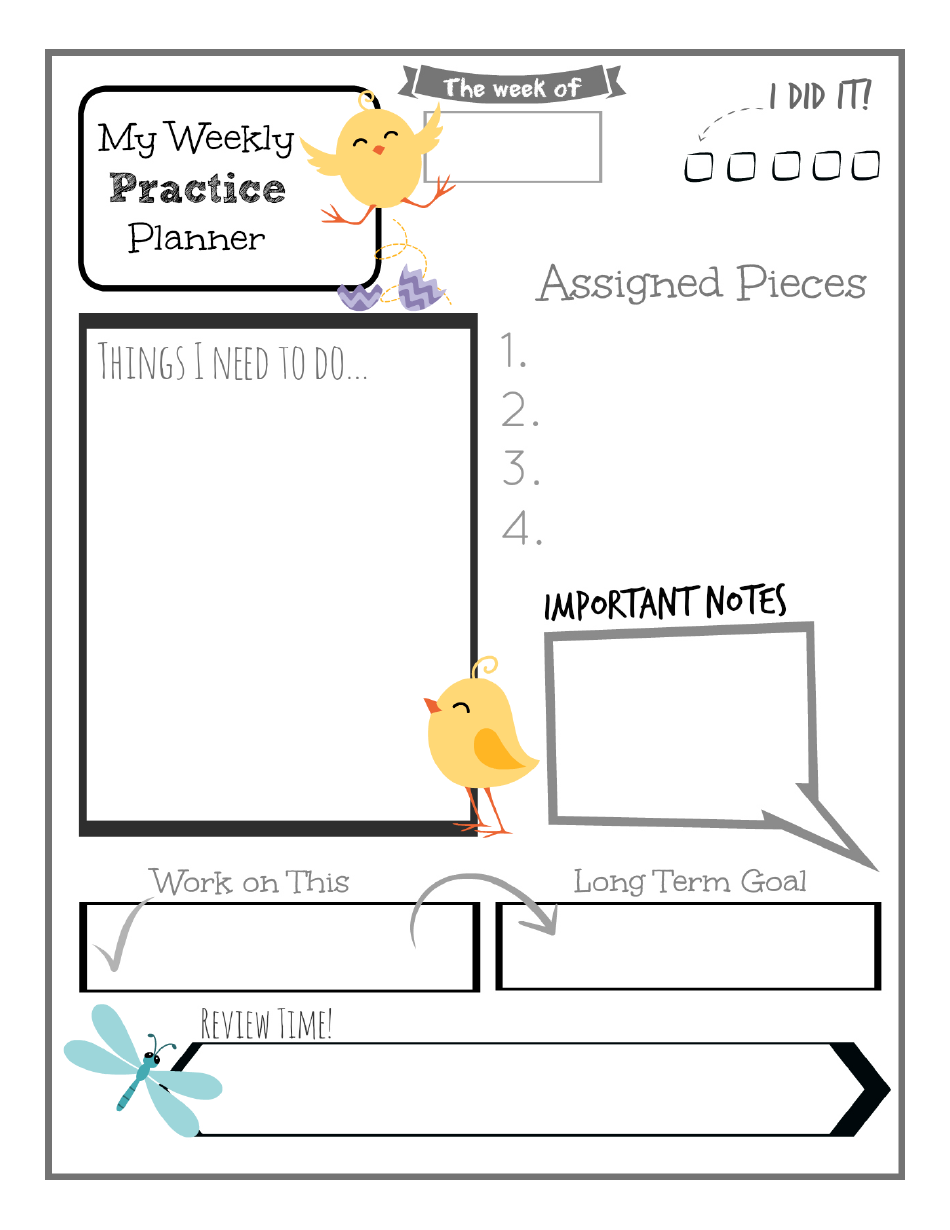 Weekly Practice Planner Template for Kids Image Preview