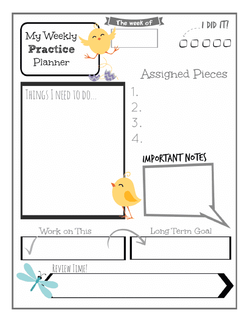 Weekly Practice Planner Template for Kids