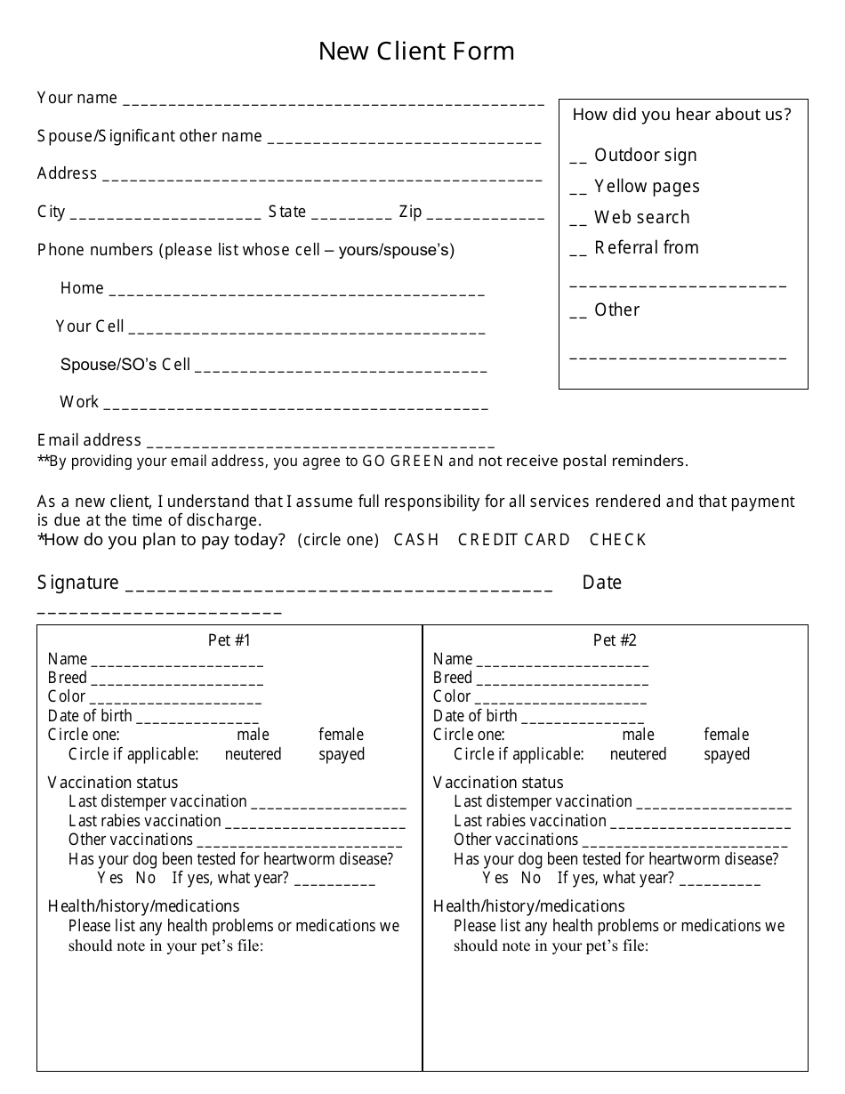 Printable New Client Form Template Home Staging Printable Forms Free 