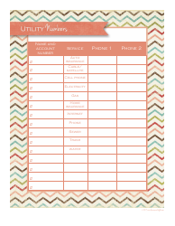 Document preview: Utility Numbers Tracking Sheet Template