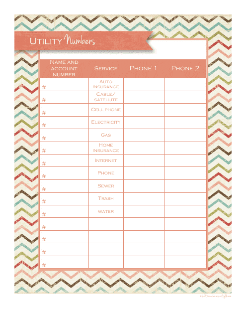 Utility Numbers Tracking Sheet Template