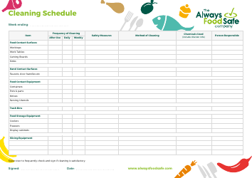 Weekly Cleaning Schedule Template - the Always Food Safe Company