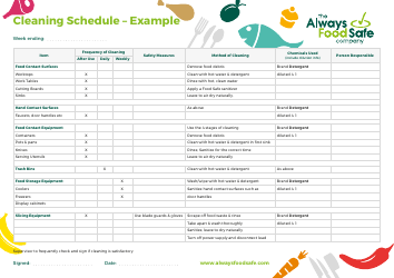Weekly Cleaning Schedule Template - the Always Food Safe Company, Page 2