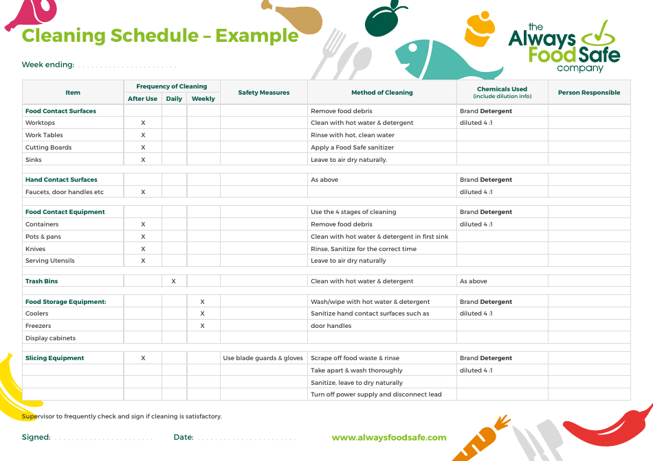 Weekly Cleaning Schedule Template - the Always Food Safe Company, Page 2