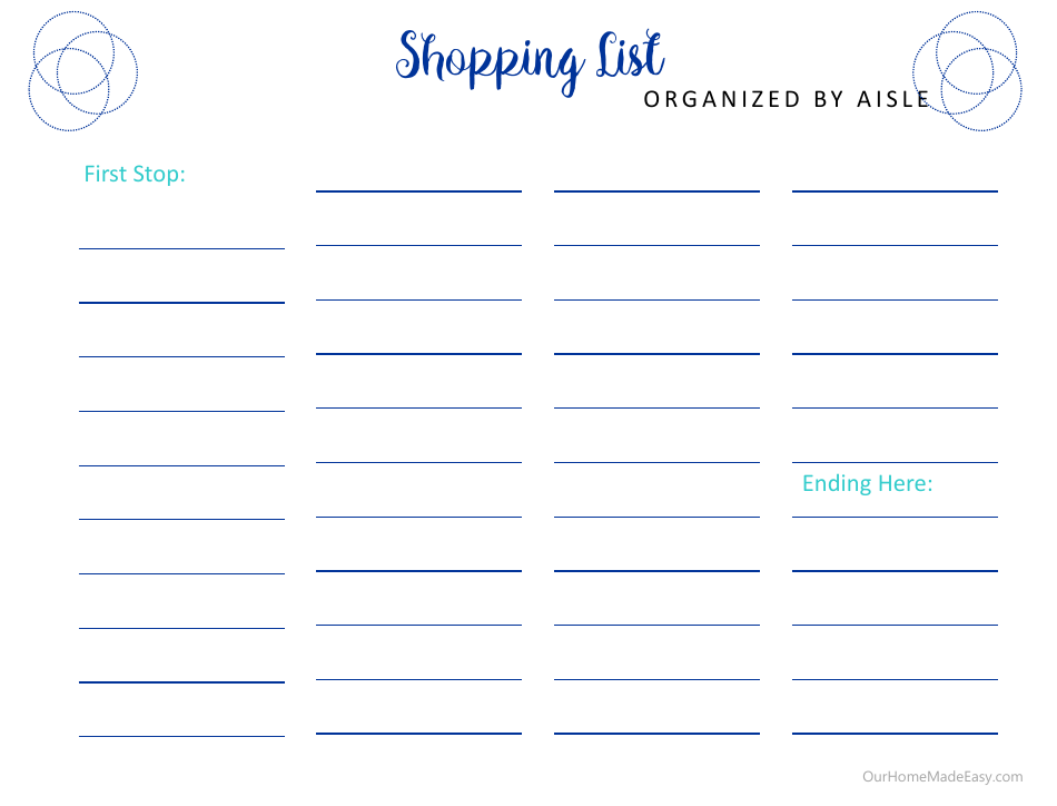 A visually appealing Shopping List Template with Circles