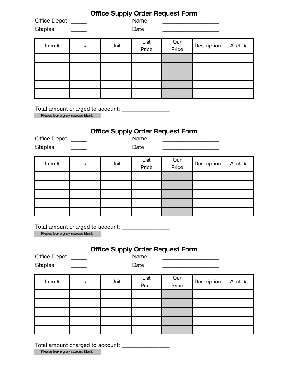 Office Supply Order Request Form, Page 1