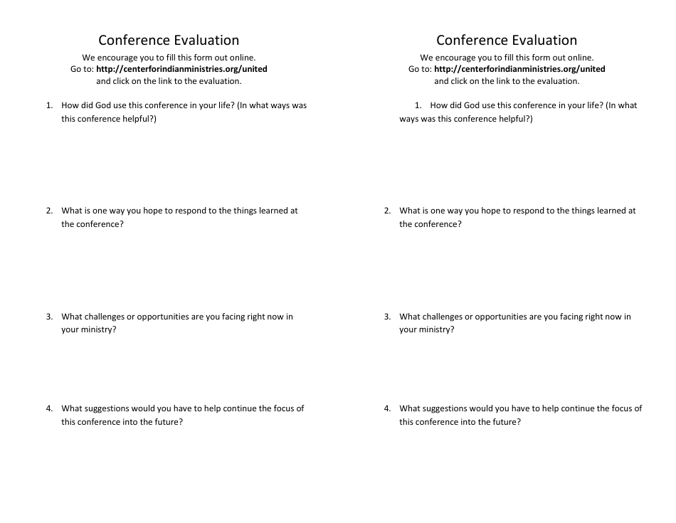 Religious Conference Evaluation Form - Center for Indian Ministries (Cim), Page 1