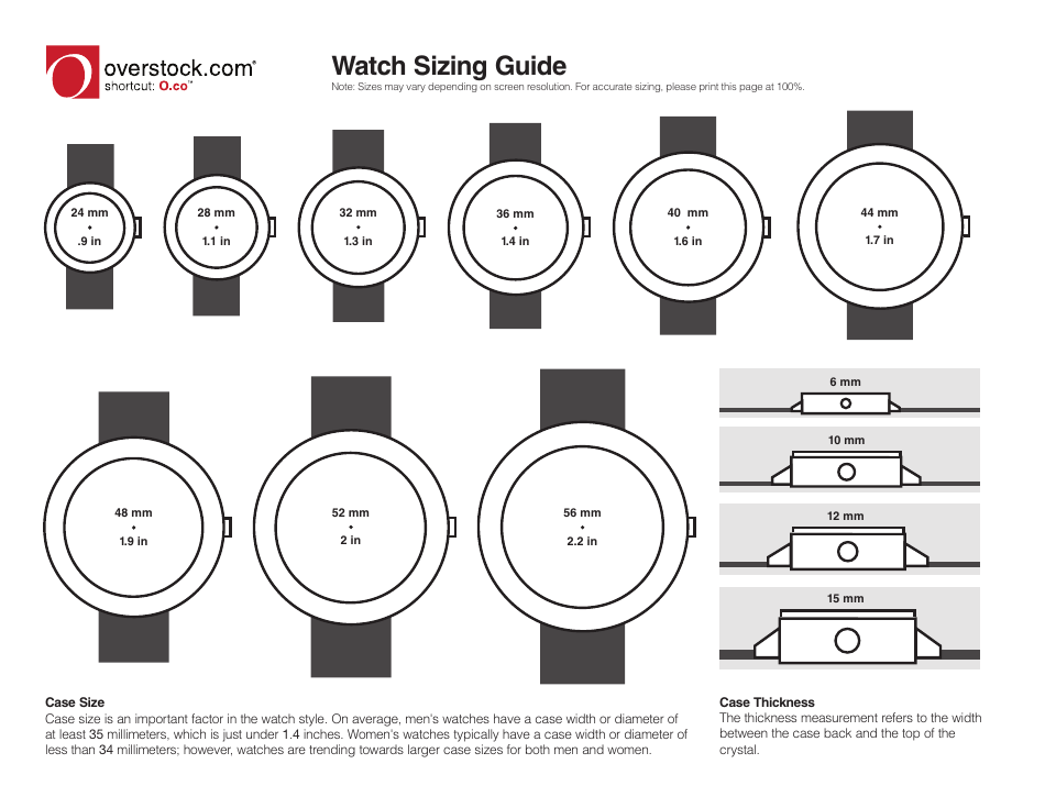Watch Sizing Chart - Overstock