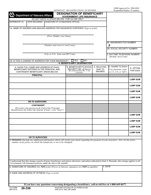 VA Form 29336  Printable Pdf