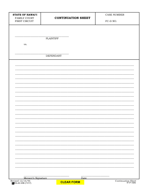Form 1F-P-1095 Continuation Sheet - Hawaii