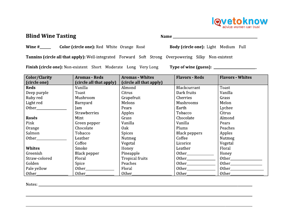 Blind Wine Tasting Sheet Love To Know Download Printable PDF 