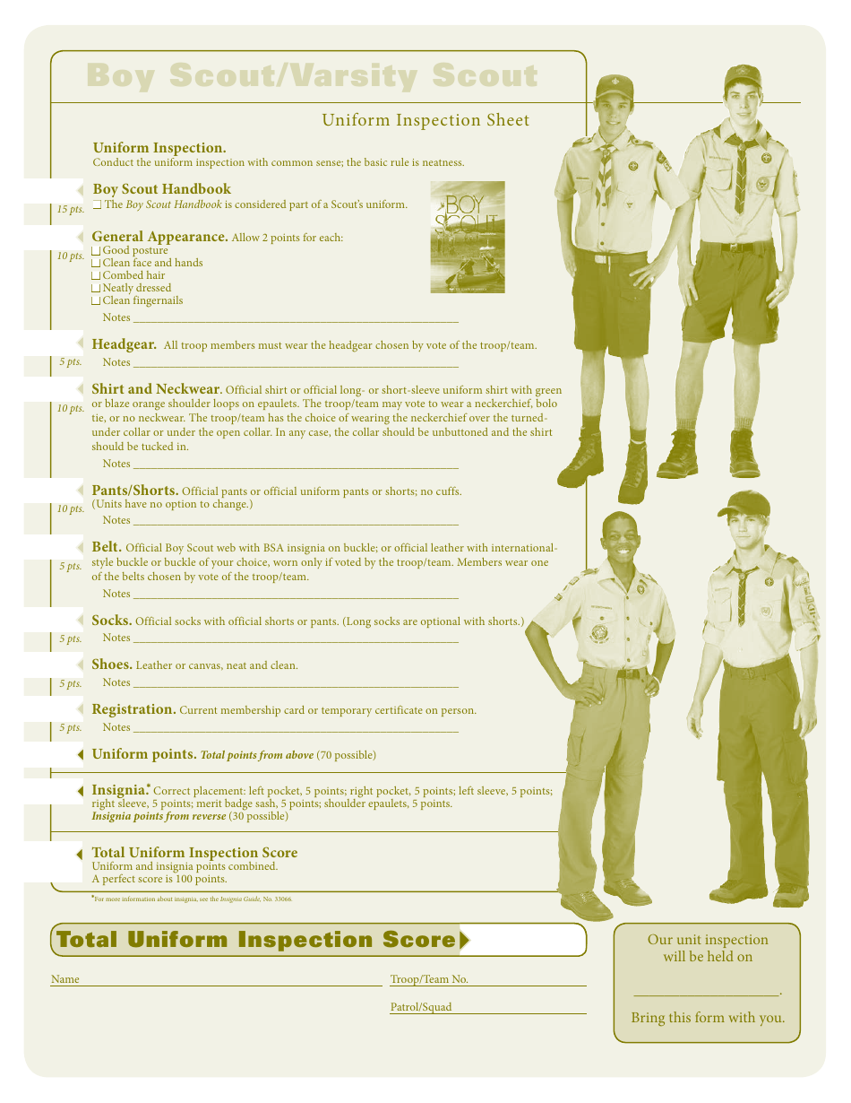 Boy Scout/Varsity Scout Uniform Inspection Sheet - Boy Scouts of America-Texas