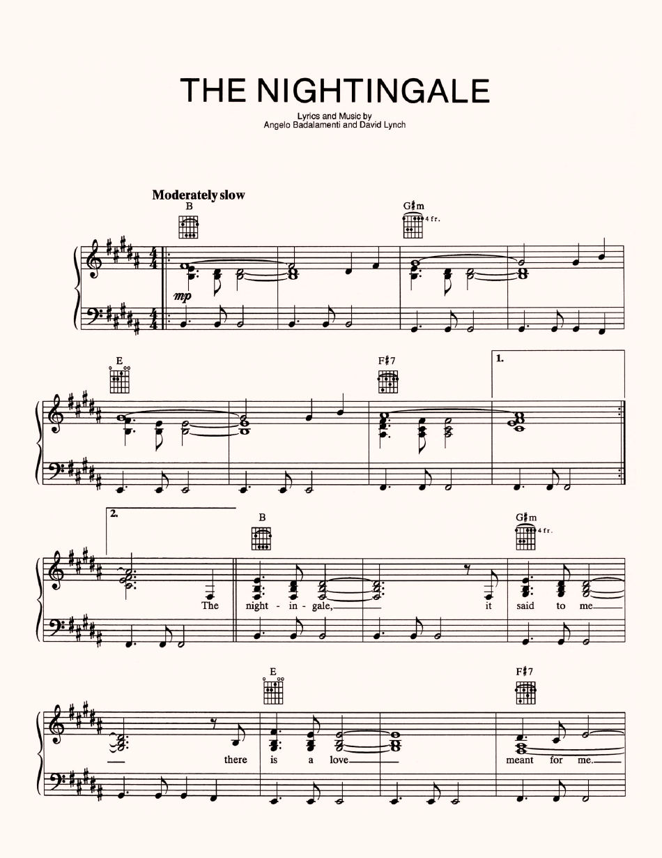 Angelo Badalamenti and David Lynch - the Nightingale Piano Sheet Music preview image