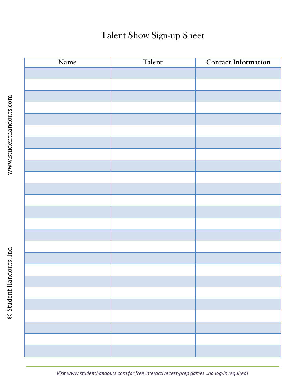 Talent Show Sign Up Sheet Template Blue Download Printable Pdf