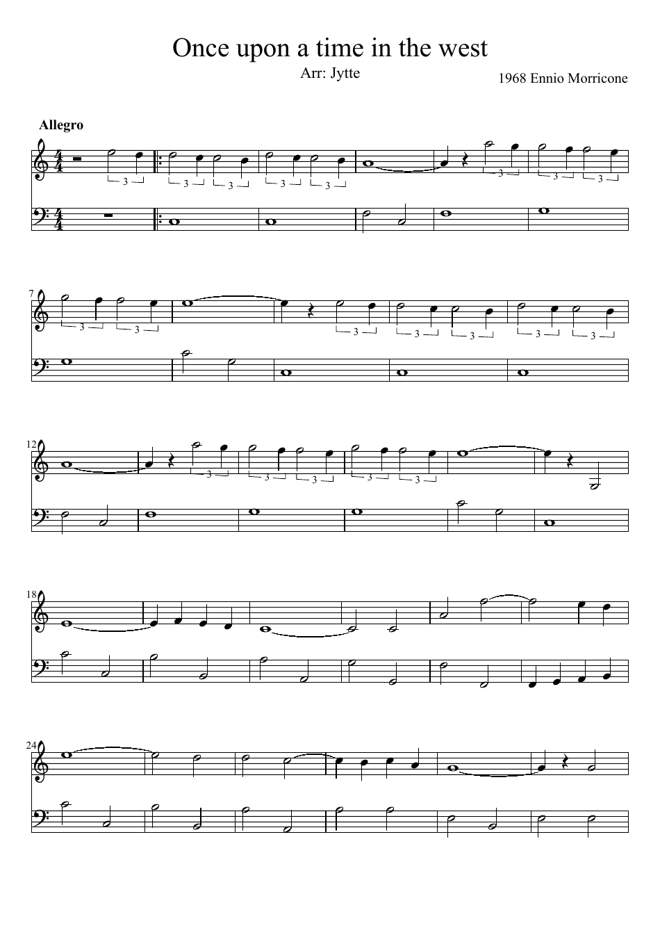 Ennio Morricone - Once Upon a Time in the West Piano Sheet Music preview image