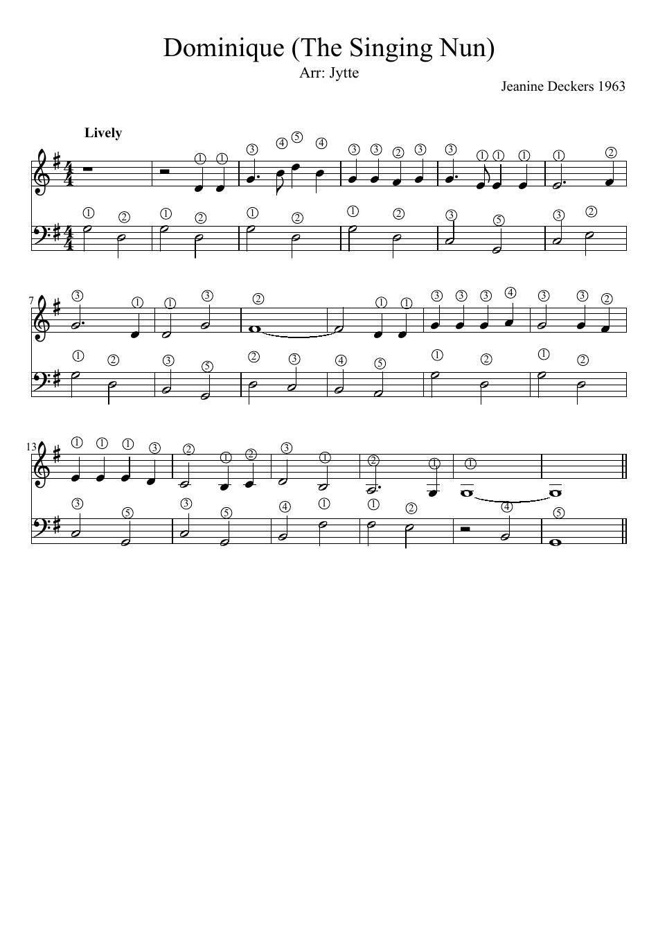 Jeanine Deckers - Dominique (The Singing Nun) Sheet Music