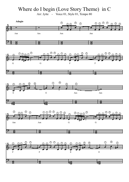 Where Do I Begin (Love Story Theme) in C Sheet Music