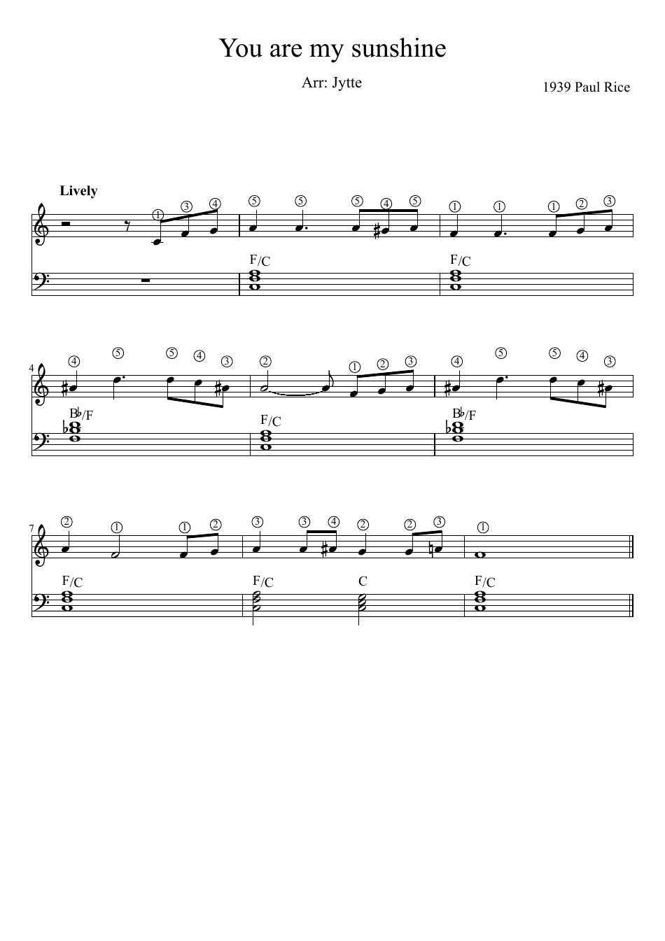 Paul Rice - You Are My Sunshine Piano Sheet Music Preview Image