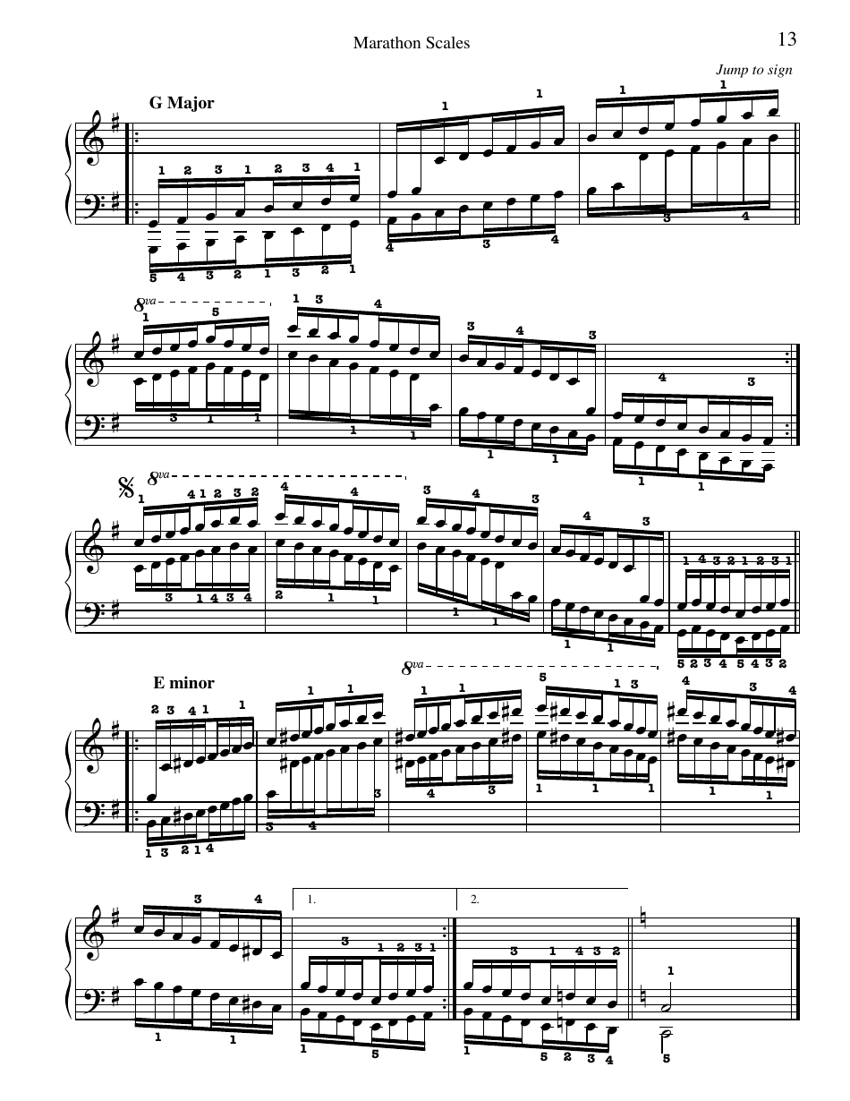 Dr. Paul Wirth - Marathon Scales Piano Fingering Chart, Page 13