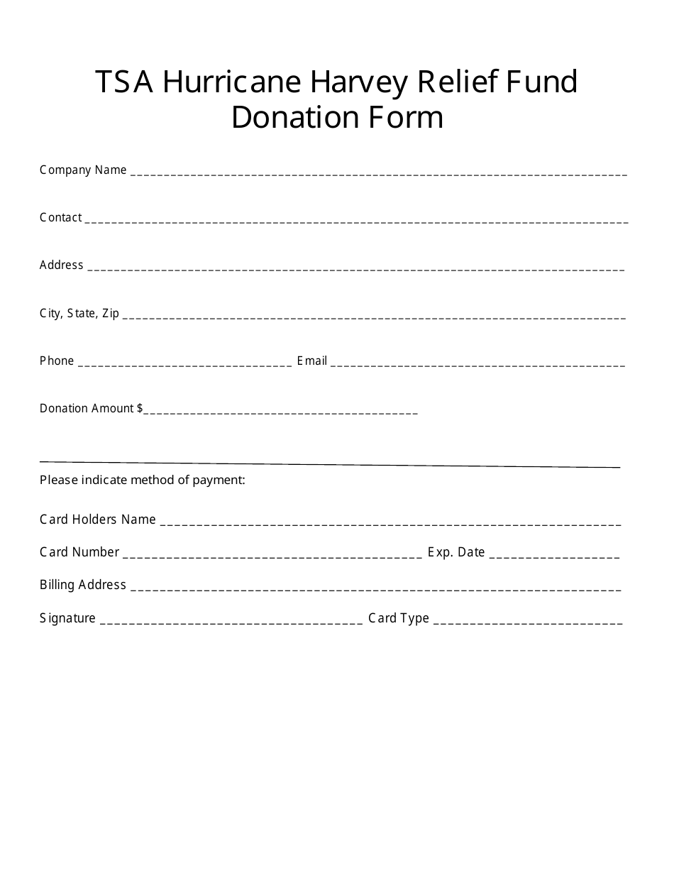 Donation Form - Tsa Hurricane Harvey Relief Fund, Page 1