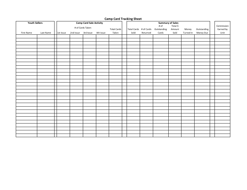 Camp Card Tracking Sheet Template