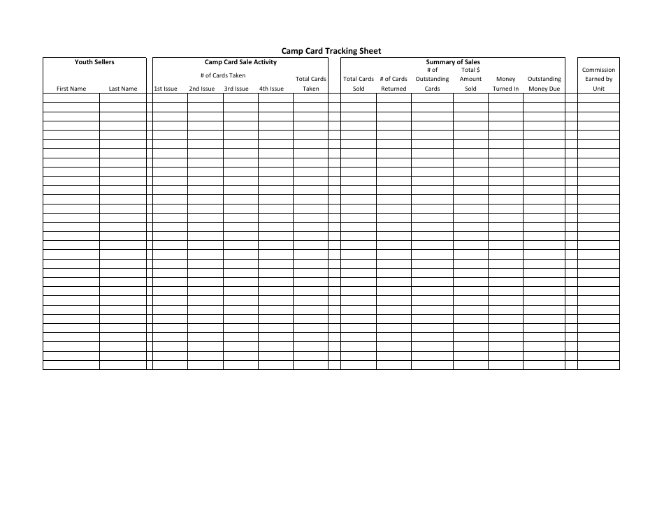 Camp Card Tracking Sheet Template Preview