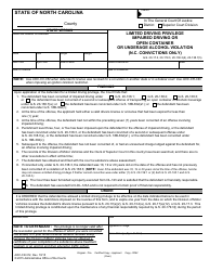 Form AOC-CR-312 Limited Driving Privilege Impaired Driving or Open Container or Underage Alcohol Violation (N.c. Convictions Only) - North Carolina