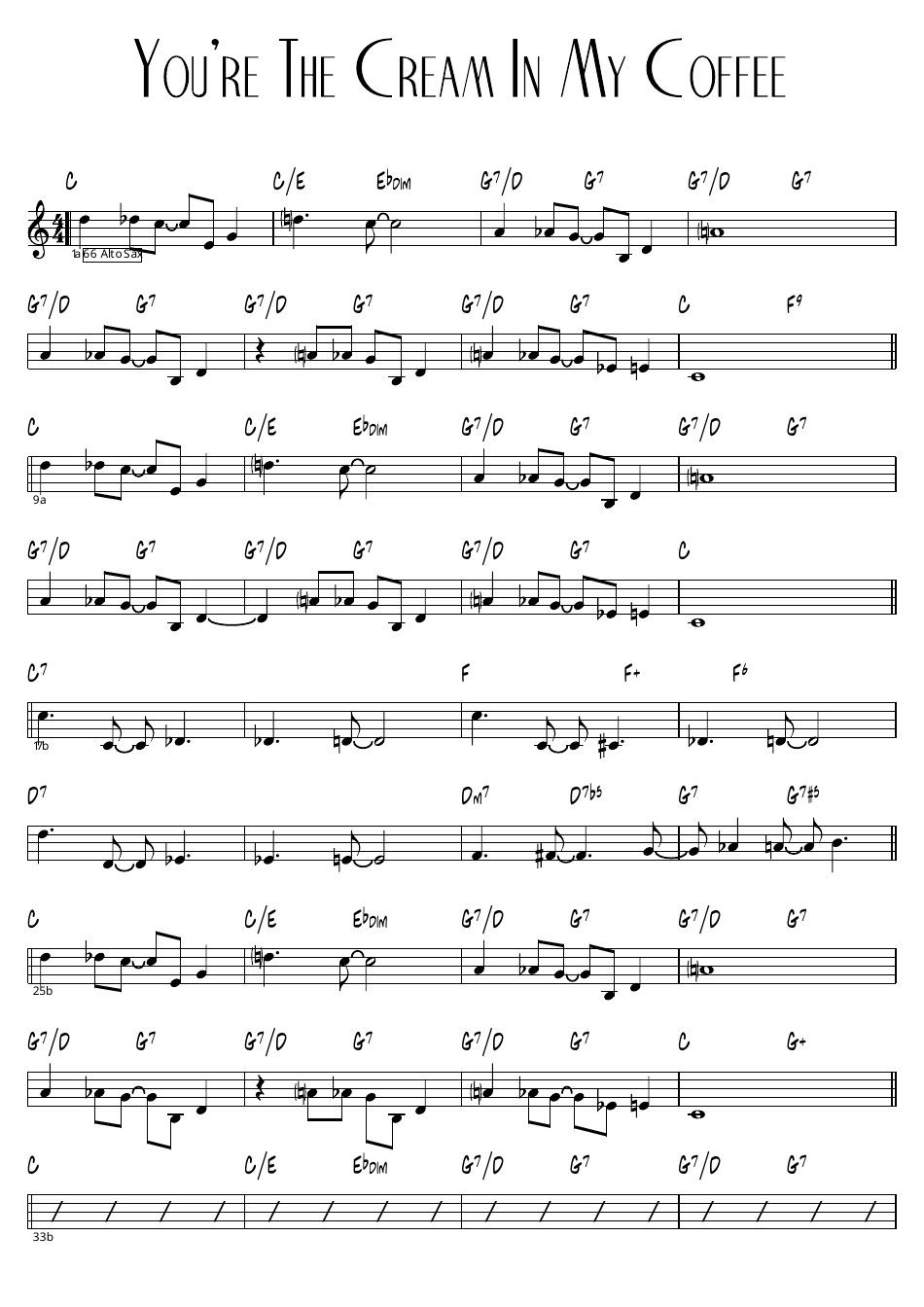 Sheet Music for the Song "You're the Cream in My Coffee