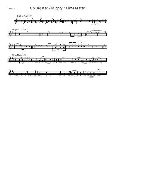 Go Big Red/Mighty/Alma Mater alto sax sheet music - Preview