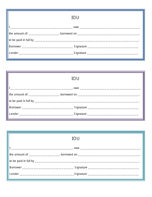 I Owe You Template - Three Per Page Preview