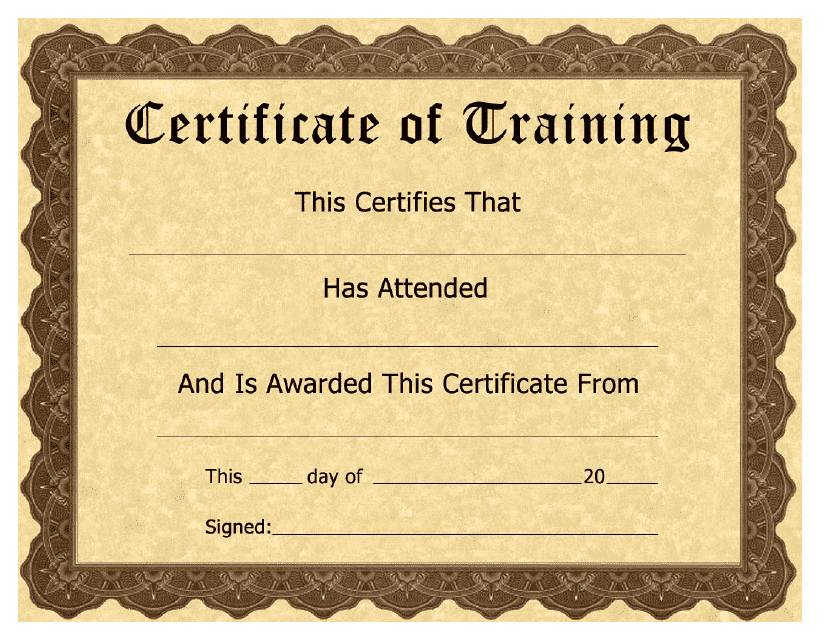 Certificate of Training Template - Brown