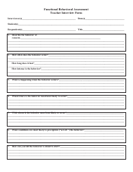 Document preview: Functional Behavioral Assessment Teacher Interview Form