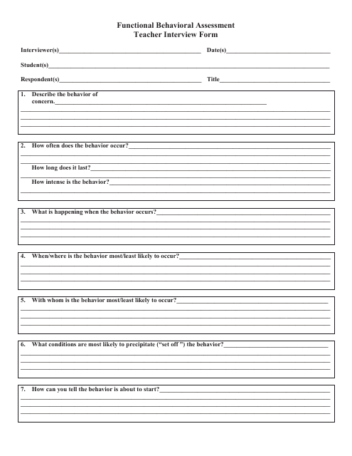 Functional Behavioral Assessment Teacher Interview Form