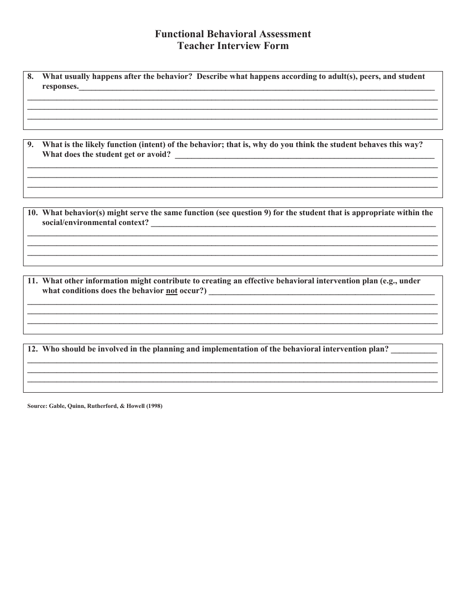Functional Behavioral Assessment Teacher Interview Form, Page 2