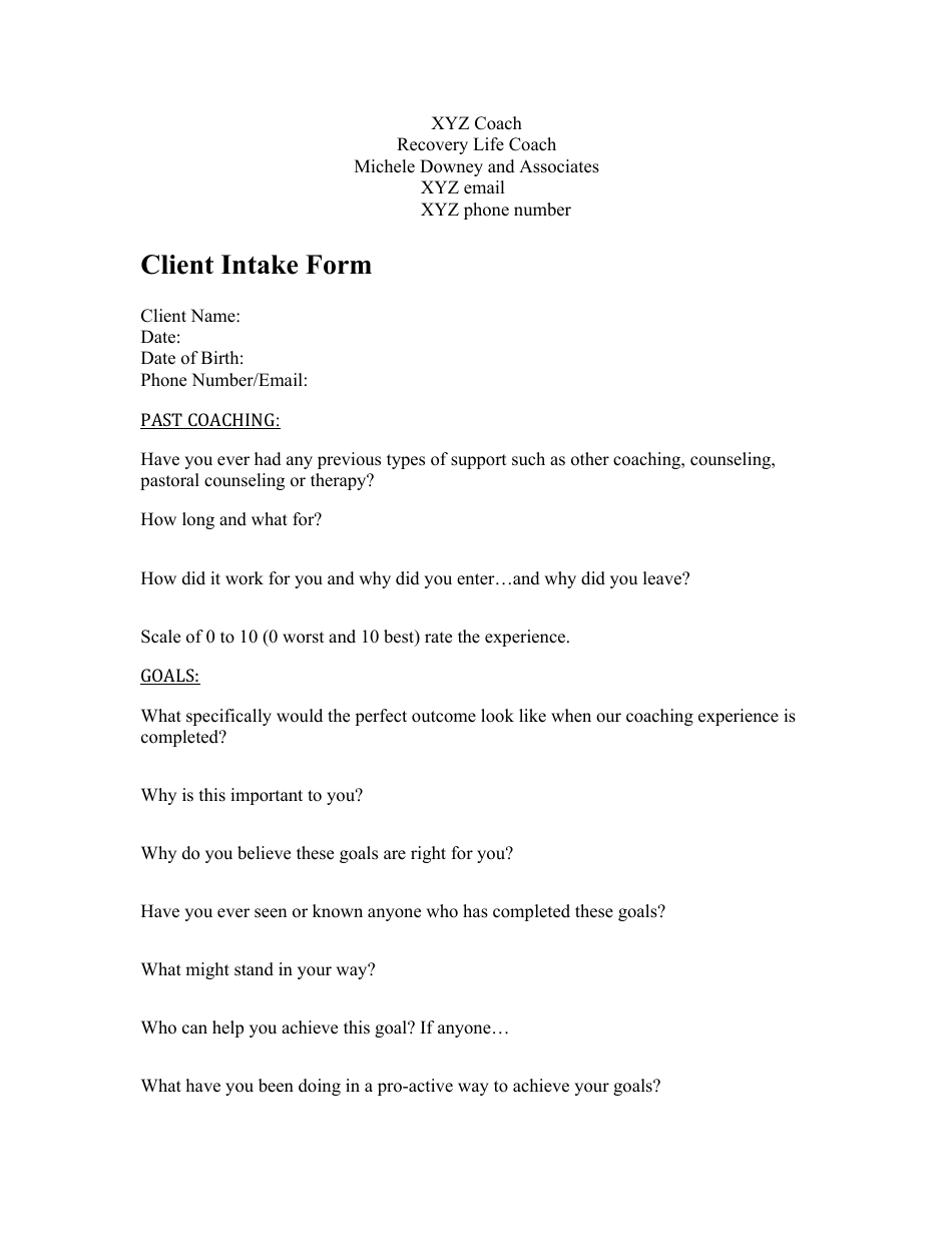 Sample Client Intake Form - Michele Downey and Associates, Page 1