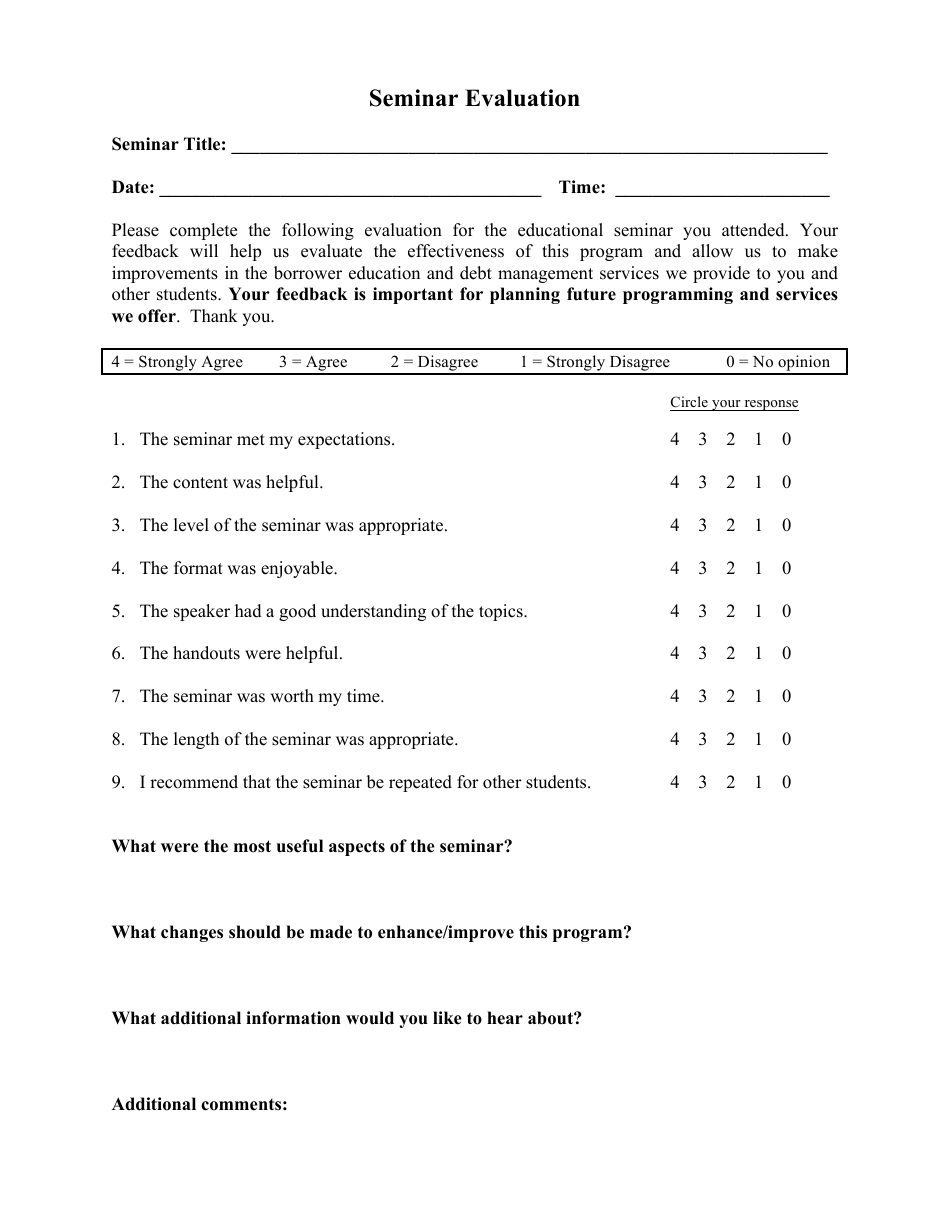 Seminar Evaluation Form, Page 1