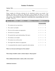 Seminar Evaluation Form Download Printable Pdf Templateroller