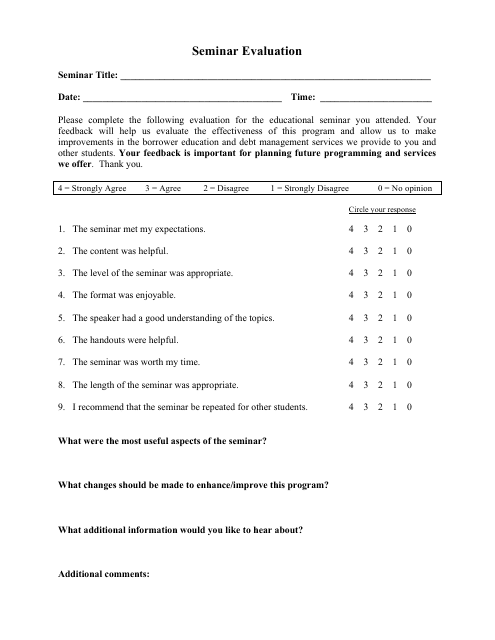 Seminar Evaluation Form Download Pdf