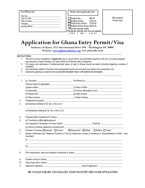 Ghana Visa Application Form - Embassy of Ghana - Washington, D.C. Download Pdf