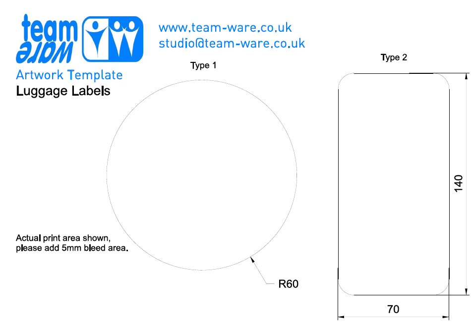 Luggage Labels Artwork Template - Teamware - United Kingdom, Page 1