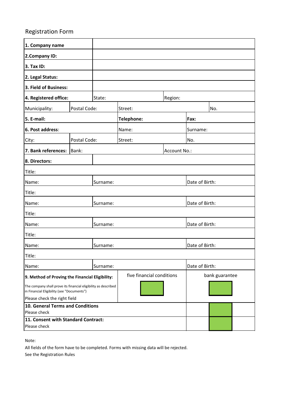 Company Registration Form, Page 1